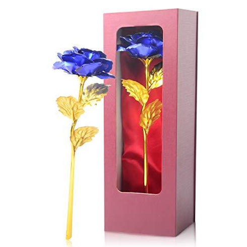 Eternal Blue Rose Gift with 24K gold plated stem and leaves